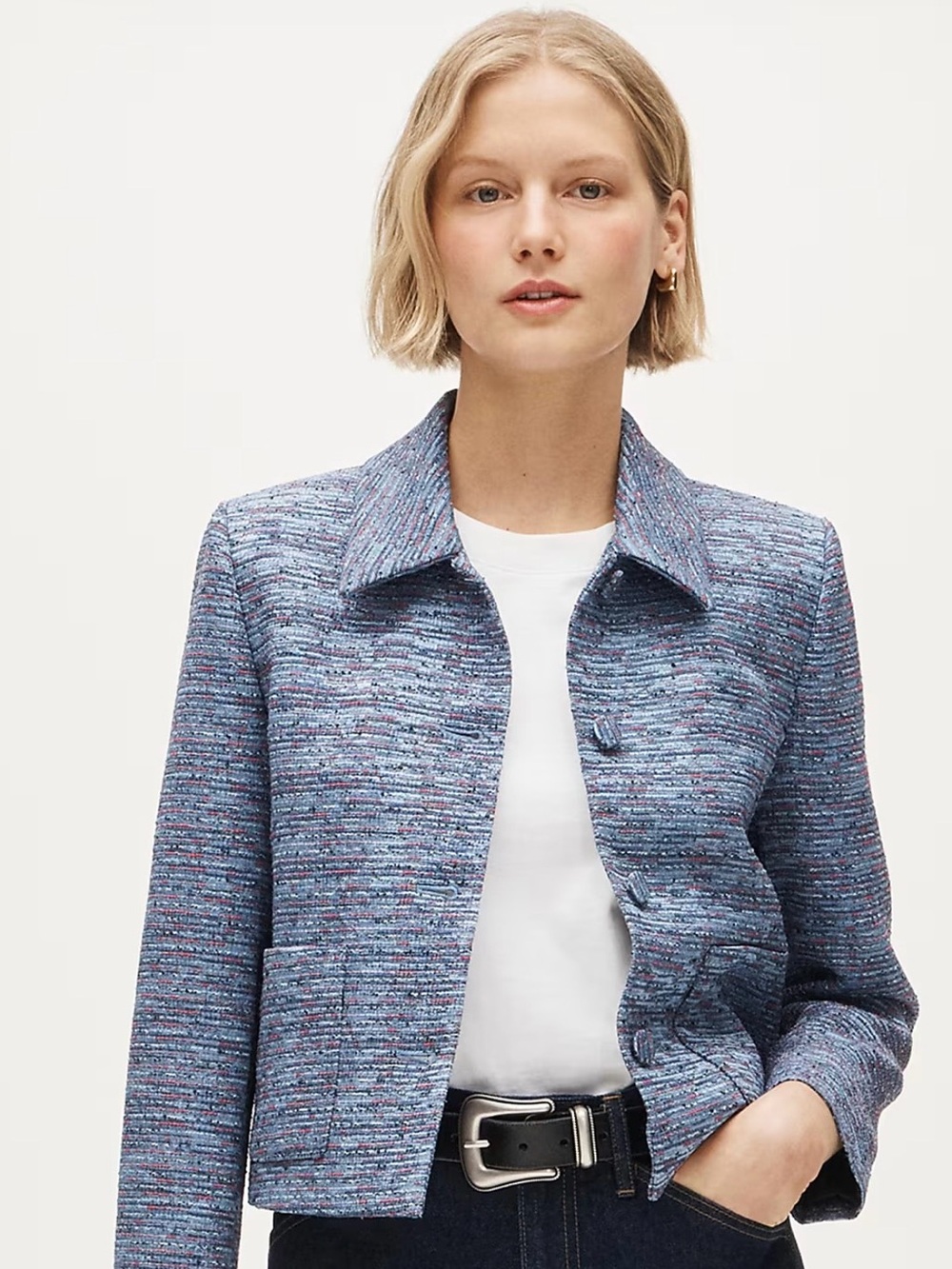 J.Crew Cropped Lady Jacket in Tweed ocean Sunset Classic Preppy